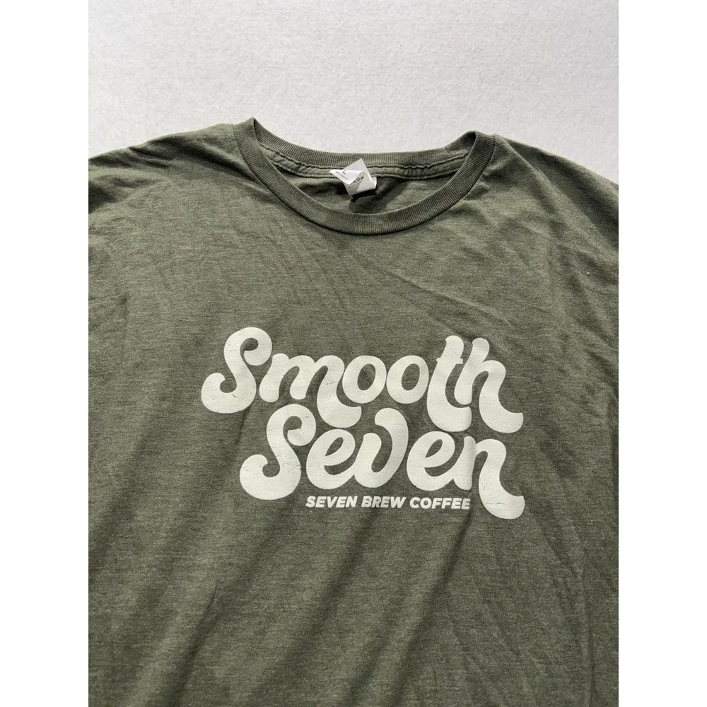 Tultex Mens Large Green Smooth Seven Seven Brew Coffee Graphic Tee Logo 202